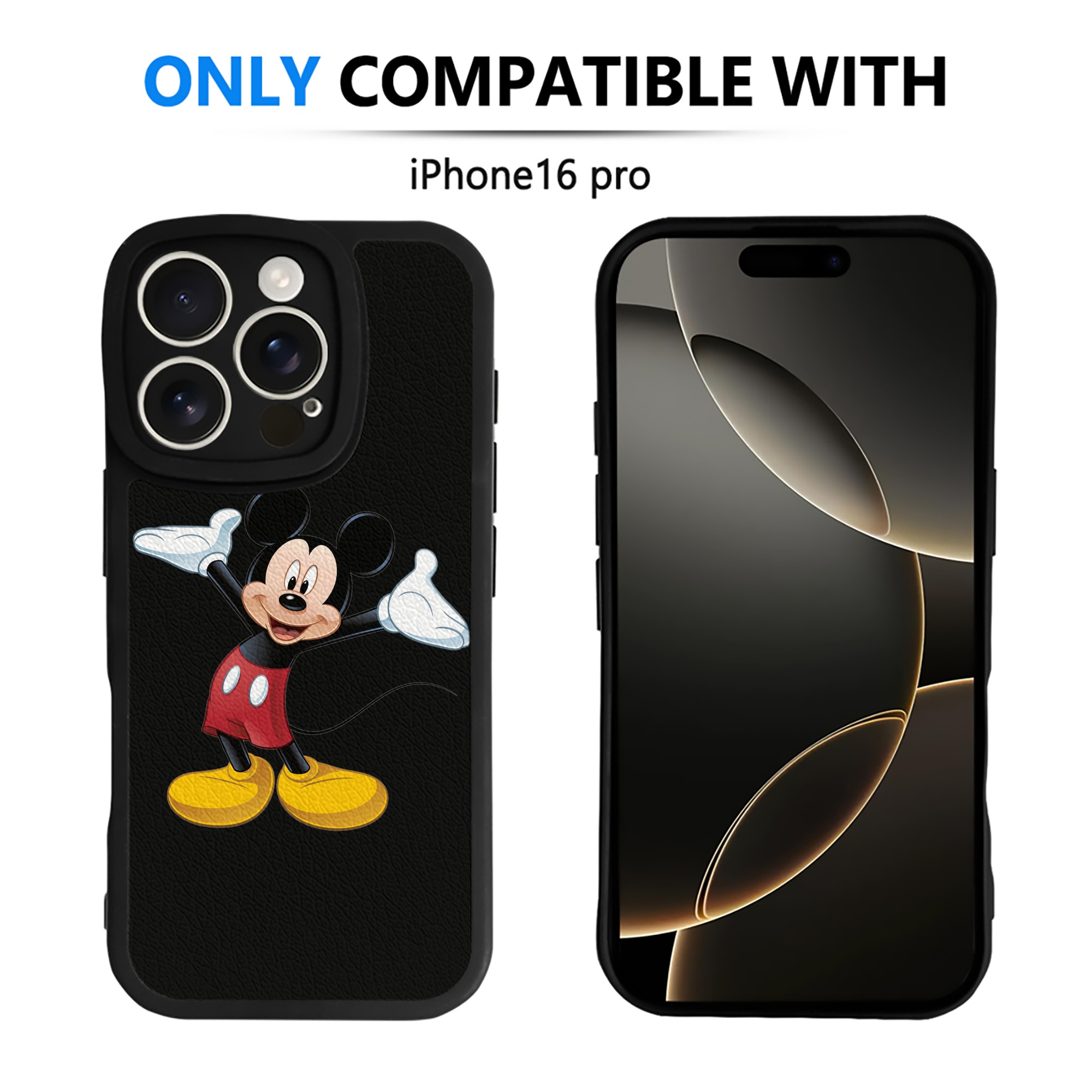 （画像用） ミッキーマウス Mickey Mouse 【iPhone 16シリーズ対応】シリコンスマホケース（レザー調） 材質：シリコン